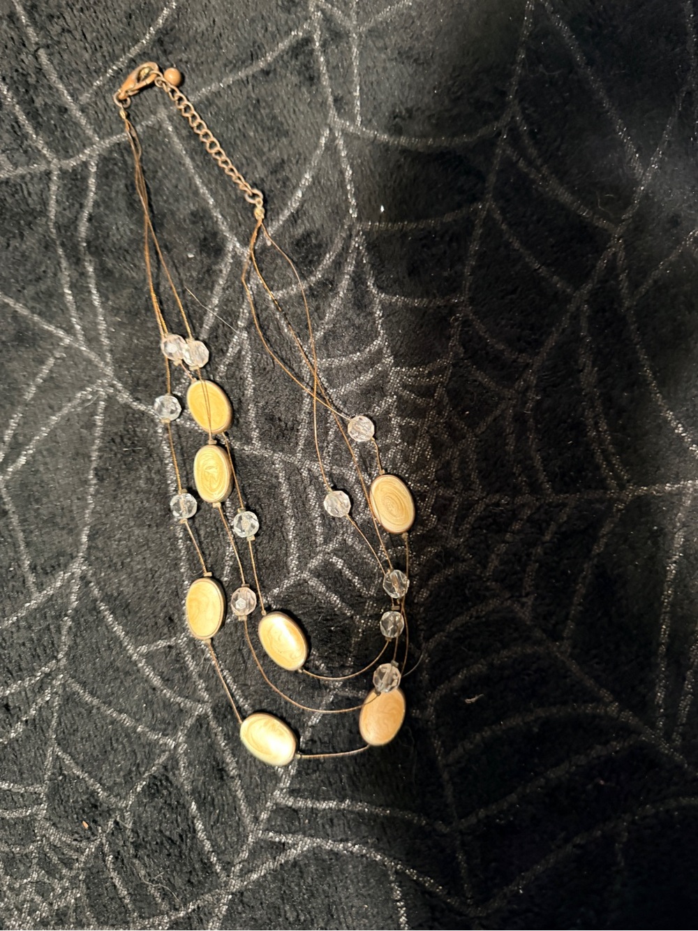 Source Unknown Gold Multi-Strand Necklace with Clear Beads